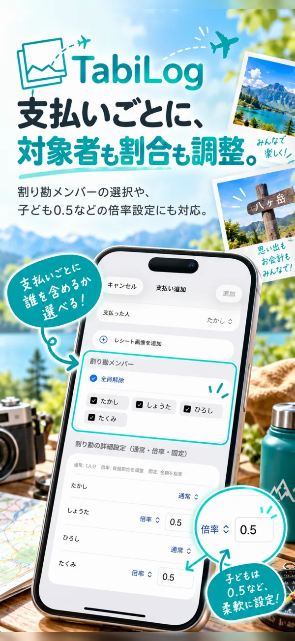 支払い対象メンバーと負担割合を調整する紹介画像